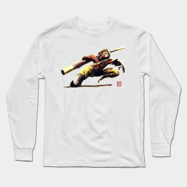 Monkey King in Action Long Sleeve T-Shirt by Huluhua